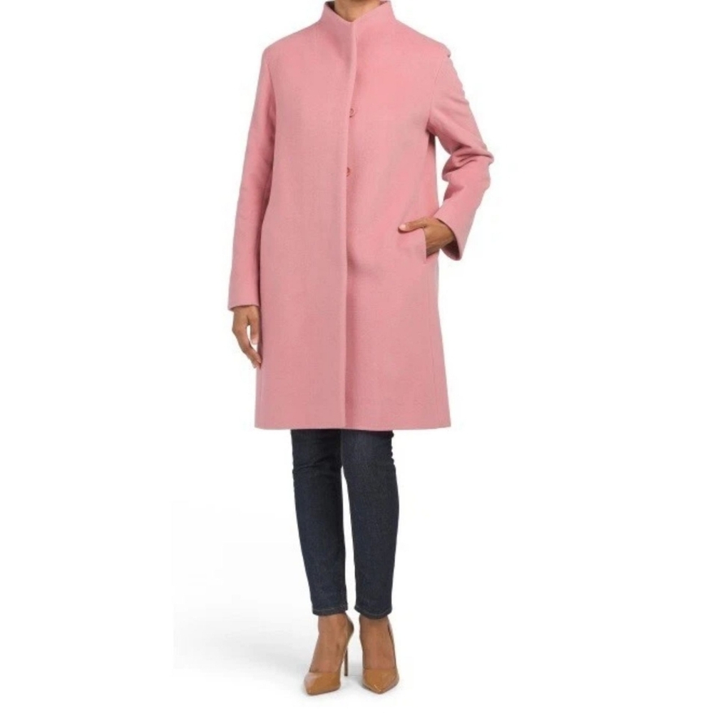 Cinzia Rocca High Stand Collar Wool-Cashmere Coat Pink US 8 $1165